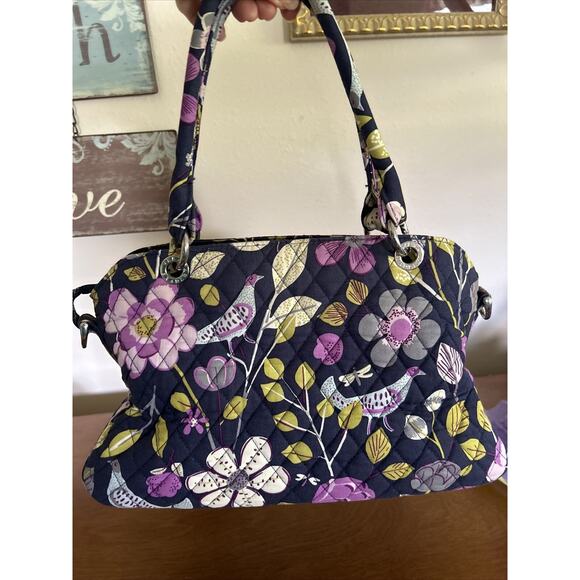 Vera Bradly Purple Yellow Cotton Handle Floral Quilted Purse. Zip Closure. - Picture 6 of 11